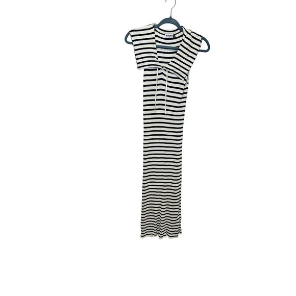 RIXO Blue White Antibes Stripe Ribbed Collared Ties Necklines Maxi Dress Size 8 - Picture 5 of 16